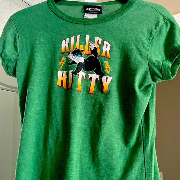 Killer Kitty Cartoon Chaos Cat Looney Toons Vintage Top Green Girls Junior L S/M - Picture 1 of 3